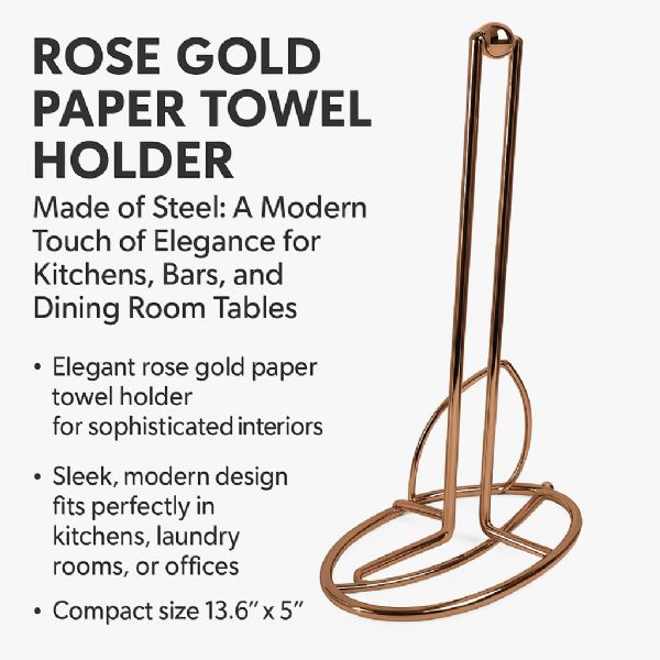 Rose Gold Paper Towel Holder Steel Countertop Stand With Weighted Base