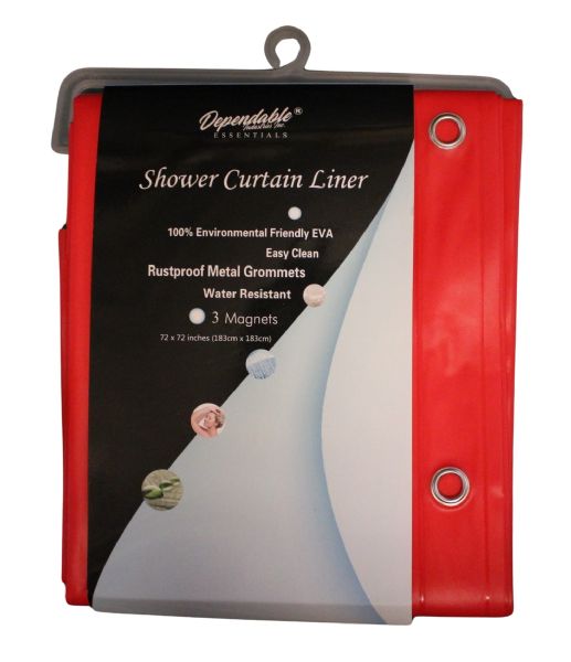 Red Eva Shower Curtain Liner - WateR-Resistant, Rustproof Metal Grommets, 3 Magnets Bottom, Easy Clean, 72" X 72" Size