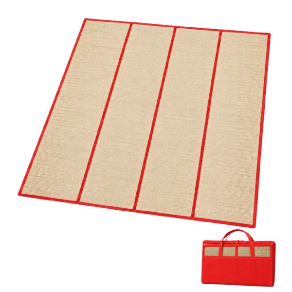 Wholesale Large Foldable Straw Beach Yoga Mat 47 X 70 In 4-Fold Carry Handles Red