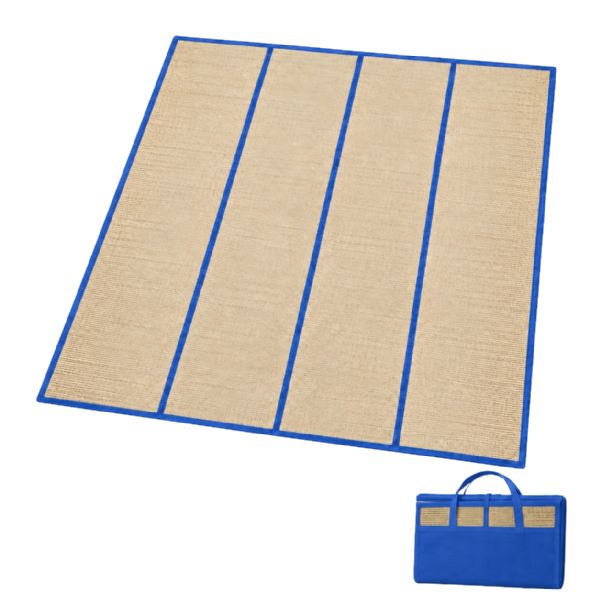 Wholesale Large Foldable Straw Beach Yoga Mat 47 X 70 In 4-Fold Carry Handles Blue