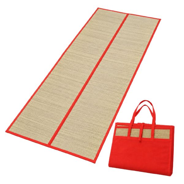 Wholesale Foldable Straw Beach Mat 24 X 72 In Portable Carry Handles Red