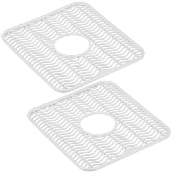 Wholesale 2 Pack Plastic Sink Protector Mat With Center Drain Cutout White 11"x12"