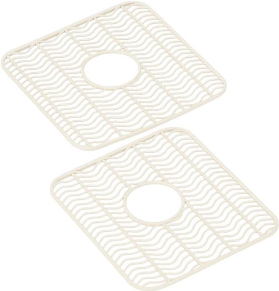 Wholesale 2 Pack Plastic Sink Protector Mat With Center Drain Cutout Ivory 11"x12"