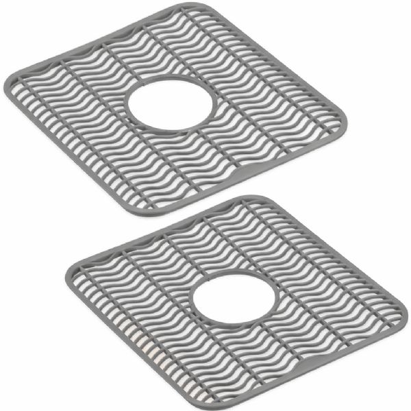 Wholesale 2 Pack Plastic Sink Protector Mat With Center Drain Cutout Gray 11"x12"
