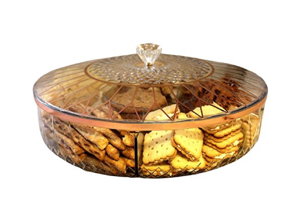 Clear Divided Snack Serving Tray With Lid 6-Compartment Party Platter With Rose Gold Accent Lines