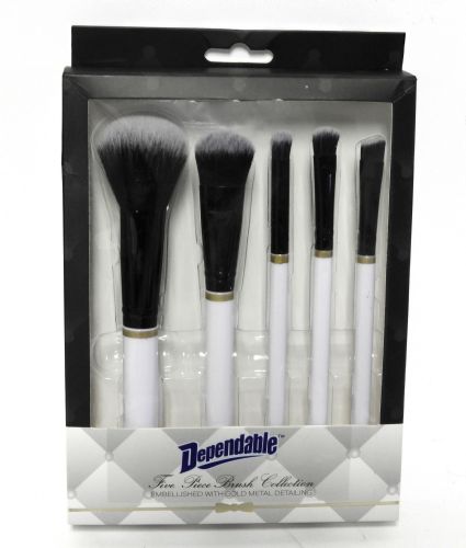 Five Piece Cosmetic Makeup Brush Set Embellished With Gold Metal Detailing