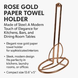 Rose Gold Paper Towel Holder Steel Countertop Stand With Weighted Base