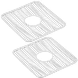 Wholesale 2 Pack Plastic Sink Protector Mat With Center Drain Cutout White 11"x12"