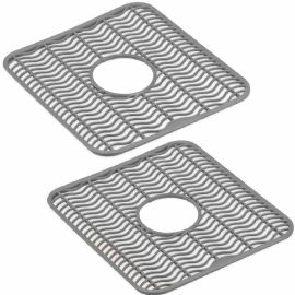 Wholesale 2 Pack Plastic Sink Protector Mat With Center Drain Cutout Gray 11"x12"