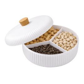 3-Section Ribbed Divided Serving Dish With Lid